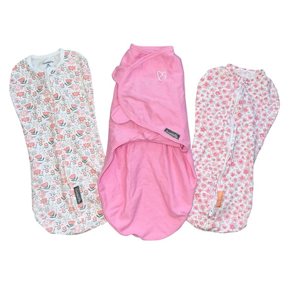 Newborn Baby Girl Swaddle Me Swaddles Set of 3 Zip Up Wrap Sleep Sack - Picture 1 of 8